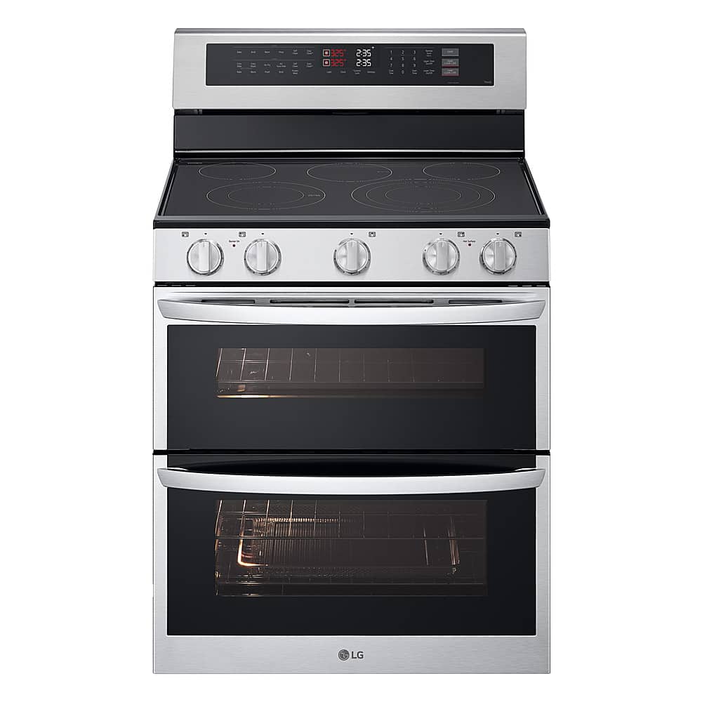 LG - 30-in 7.3 Cu. Ft. Freestanding Double Oven Elec True Convect Smart Range with 5 Elements, Air Fry and UltraHeat 3.2 kW - Stainless Steel