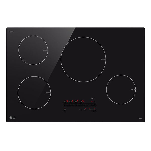 LG - 30-in Wide Built-in Electric Induction Smart Cooktop with 4 Elements and UltraHeat 4.3kW Power Element - Black Ceramic