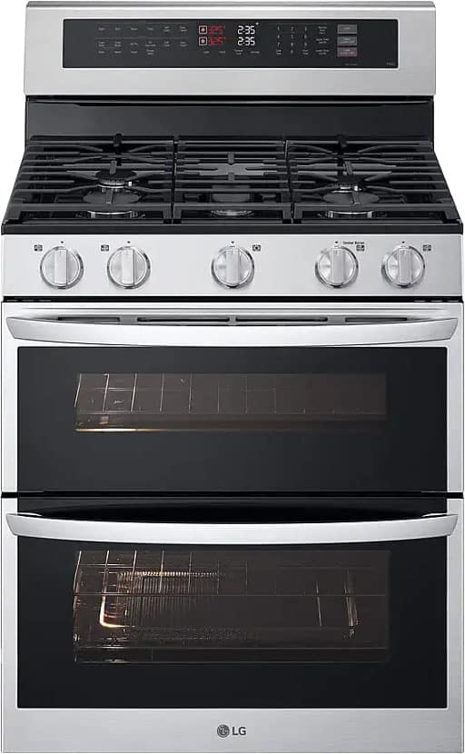 LG - 30-in Wide 6.9 Cu. Ft. Freestanding Double Oven Gas True Convection Smart Range with 5 Burners, EasyClean and Air Fry - Stainless Steel