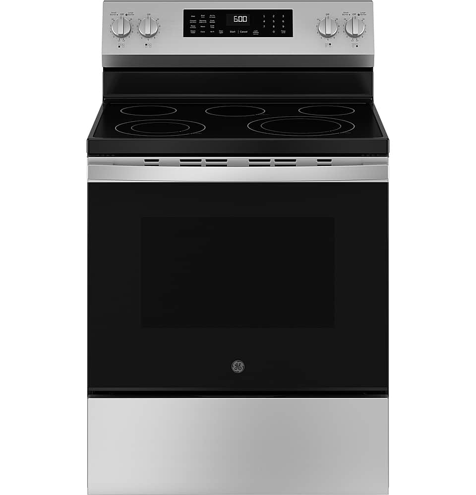 GE - 30 in. Wide 5 Elements 5.3 Cu. Ft. Freestanding Electric Convection Range with Steam Cleaning and EasyWash Tray - Stainless Steel