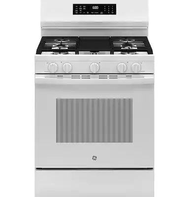 GE - 30 in. Wide 5 Burners 5.3 Cu. Ft. Freestanding Gas Convection Range with Steam Cleaning and EasyWash Oven Tray