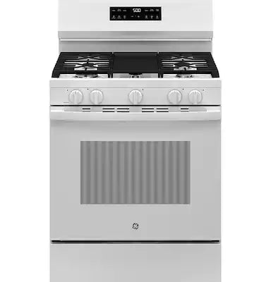 GE - 30 in. Wide 5 Burners 5.3 Cu. Ft. Freestanding Gas Range with Self-Clean and Steam Cleaning Option and Crisp Mode
