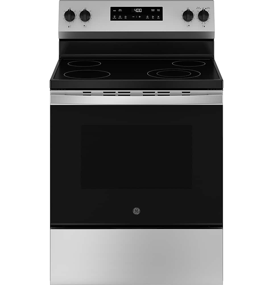 GE - 30 in. Wide 4 Elements 5.3 Cu. Ft. Freestanding Electric Range with Steam Cleaning and Radiant Cooktop - Stainless Steel