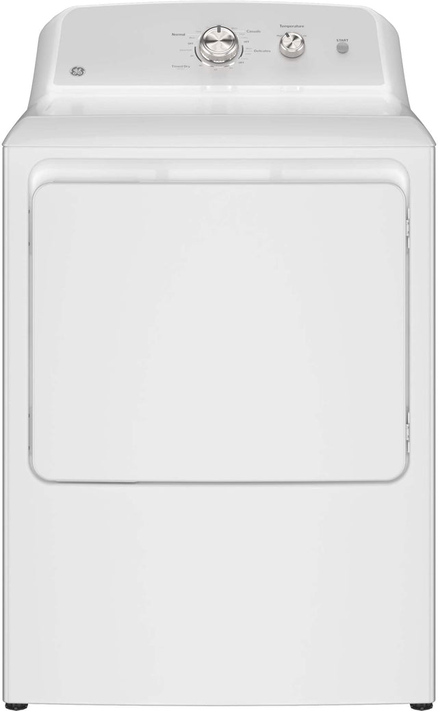 Front. GE - 6.2 Cu. Ft. Electric Dryer with Shallow Depth Design - White with Silver Matte.