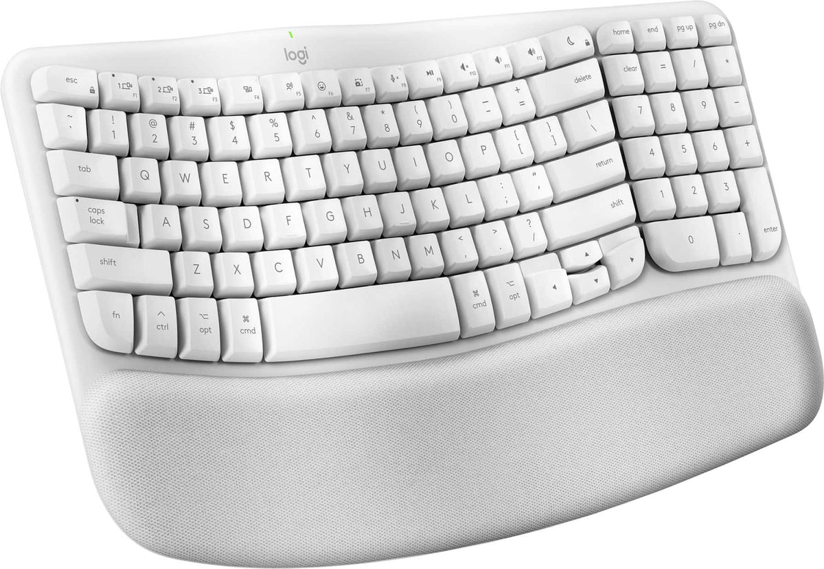 Logitech - Wave Keys for Mac Ergonomic Wireless Membrane Keyboard with Integrated Palm-rest - Off-white