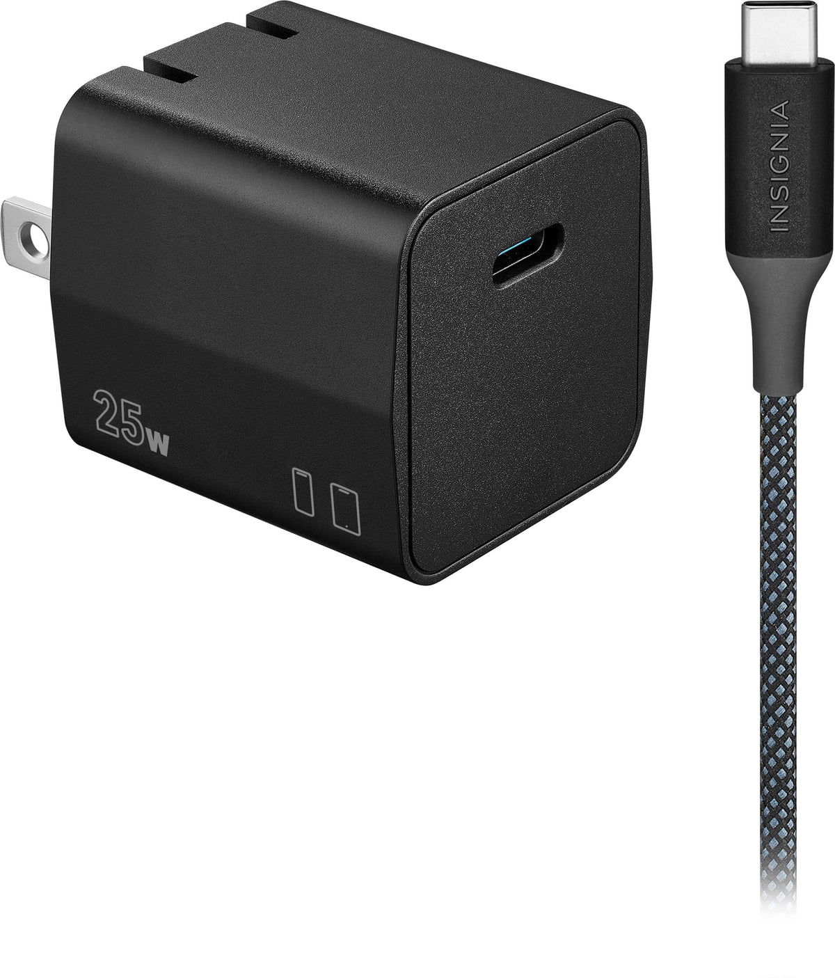 Insignia™ - 25W Compact Wall Charging Kit for USB-C Smartphones, Tablets and More - Black