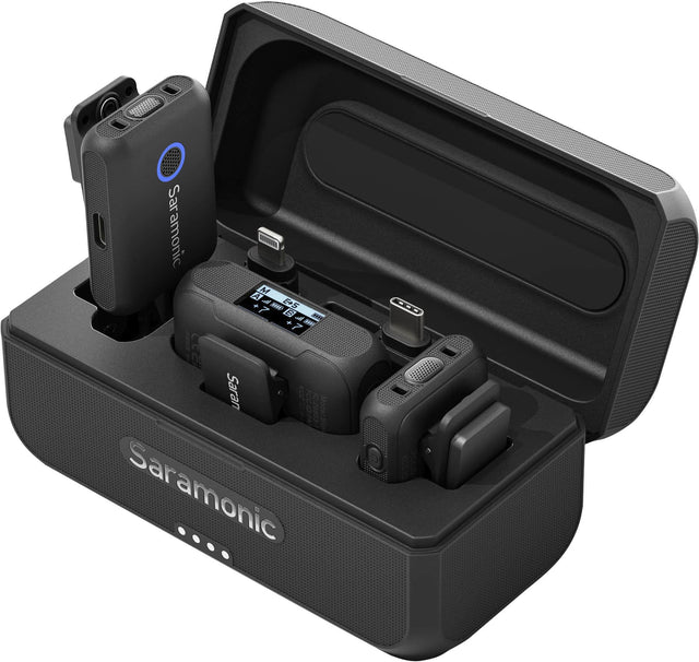 Front. Saramonic - Blink 500 B2+ 2-Person Wireless Mic System w/ Device Mount Receiver 3.5mm, USB-C & Lightning Outs - Black.