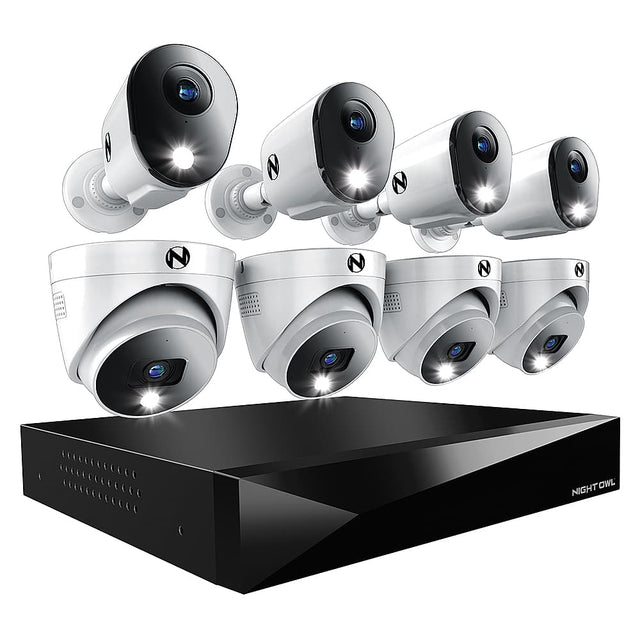 Front. Night Owl - 12 Channel 8 Camera Indoor/Outdoor Wired 2K 2TB DVR Security System with 2-way Audio - Black/White.
