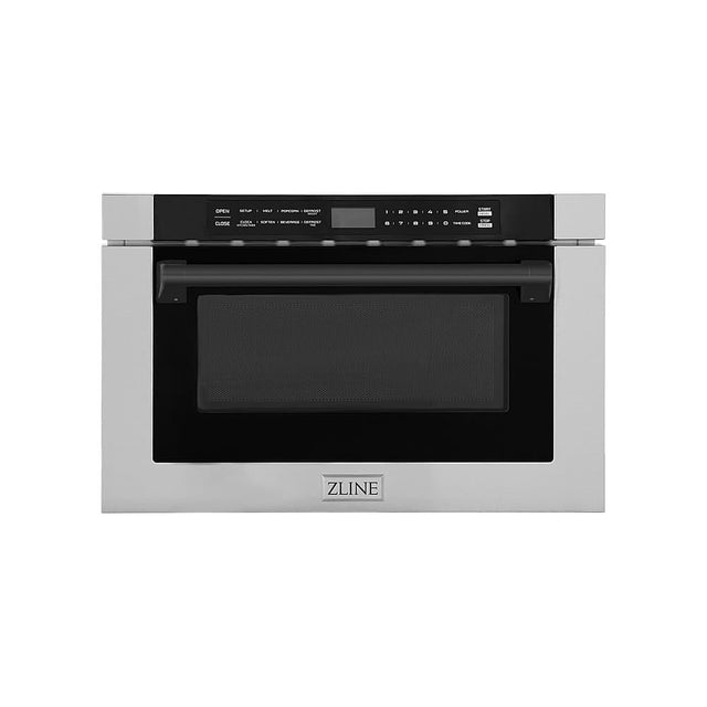 Front. ZLINE - Autograph Edition 24" 1.2 cu. ft. Built-in Microwave Drawer in Stainless Steel and Matte Black Accents.