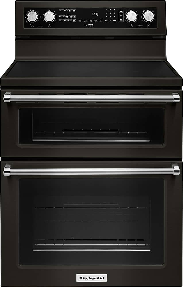 KitchenAid - 6.7 Cu. Ft. Self-Cleaning Freestanding Double Oven Electric Convection Range - Black Stainless Steel