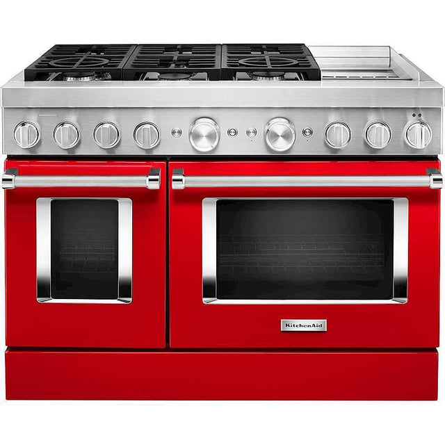 Front. KitchenAid - Commercial-Style 6.3 Cu. Ft. Freestanding Double Oven Dual-Fuel True Convection Range with Self-Cleaning - Passion Red.