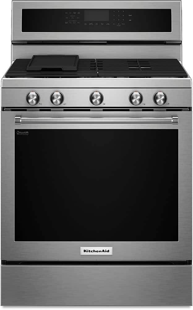 Front. KitchenAid - 5.8 Cu. Ft. Self-Cleaning Freestanding Gas True Convection Range with Even-Heat - Stainless steel.