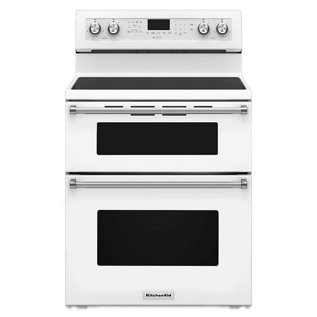Front. KitchenAid - 6.7 Cu. Ft. Self-Cleaning Freestanding Double Oven Electric Convection Range - White.