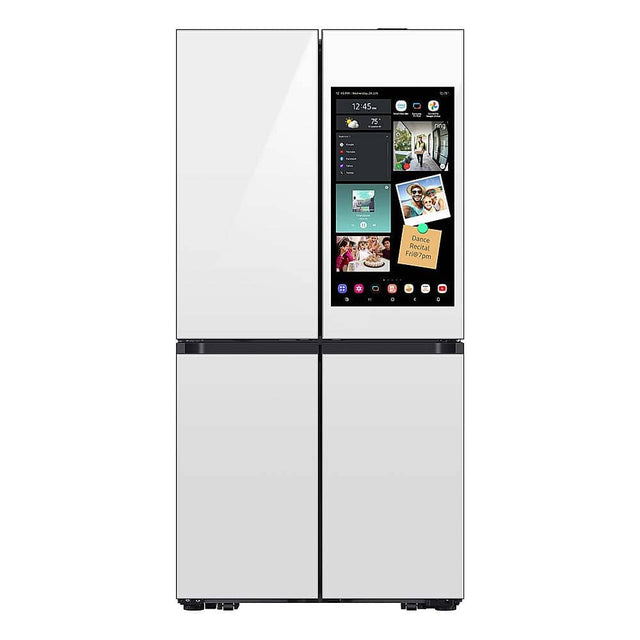 Front. Samsung - OPEN BOX Bespoke 29 Cu. Ft. 4-Door Flex French Door Smart Refrigerator with AI Family Hub+ and AI Vision Inside - White Glass.