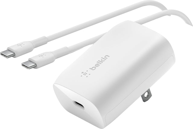 Front. Belkin - BoostCharge USB-C PD 3.0 PPS Wall Charger 30W with USB-C to USB-C Cable - White.