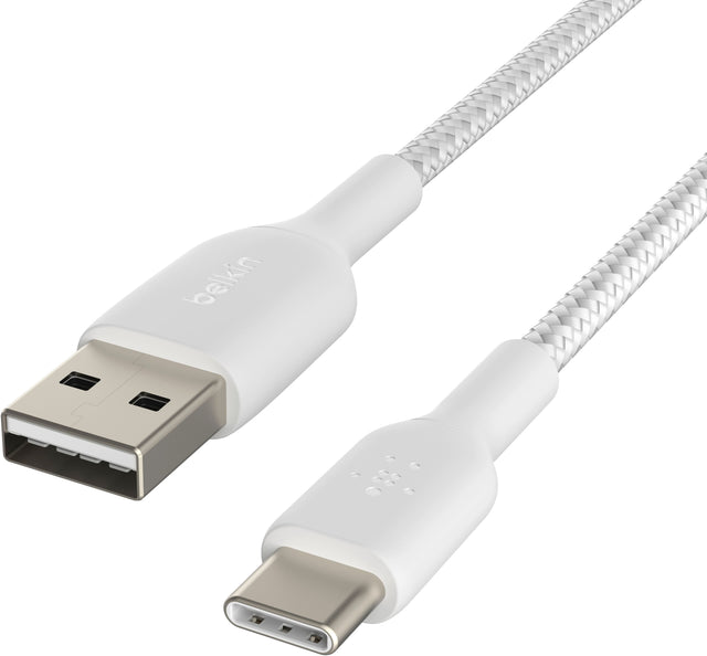 Front. Belkin - BoostChargeBraided 2M USB-C to USB-A Cable - White.