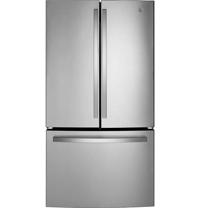 Front. GE - 21.9 Cu. Ft. French Door Counter Depth Refrigerator with Internal Water Dispenser - Stainless Steel.