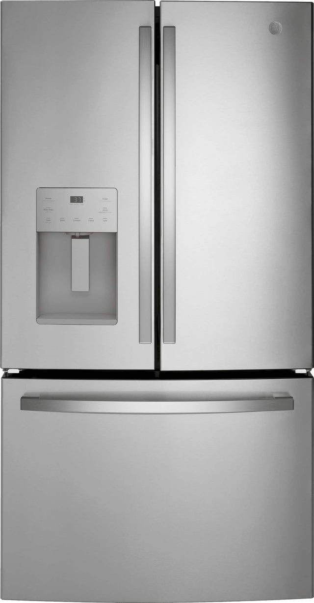 Front. GE - 20.6 Cu. Ft. French Door Counter Depth Refrigerator with Space Saving Icemaker - Stainless Steel.