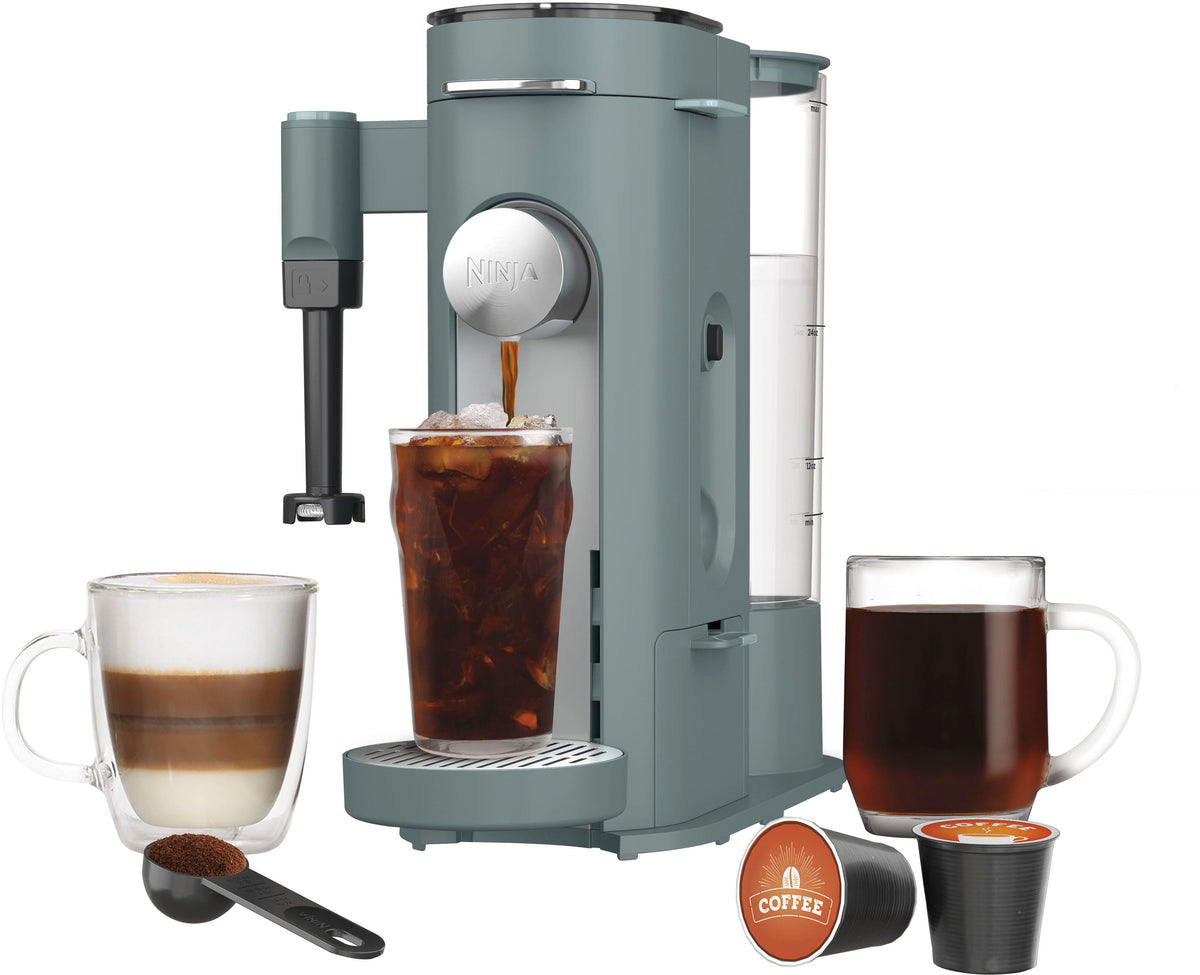 Ninja - Pods & Grounds Specialty Single-Serve Iced Coffee Maker, K-Cup Pod Compatible with Foldaway Milk Frother - Sage Green