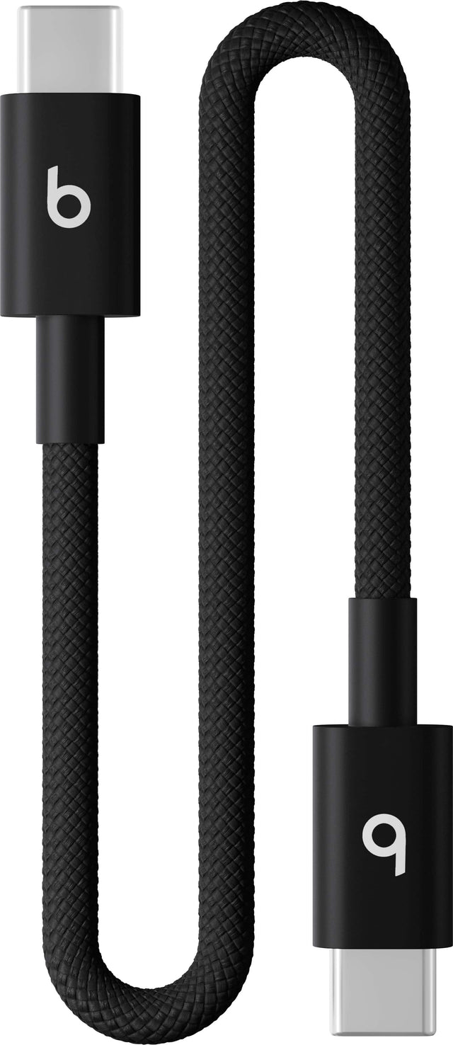 Front. Beats - 8" USB-C to USB-C Woven Short Cable - Bolt Black.