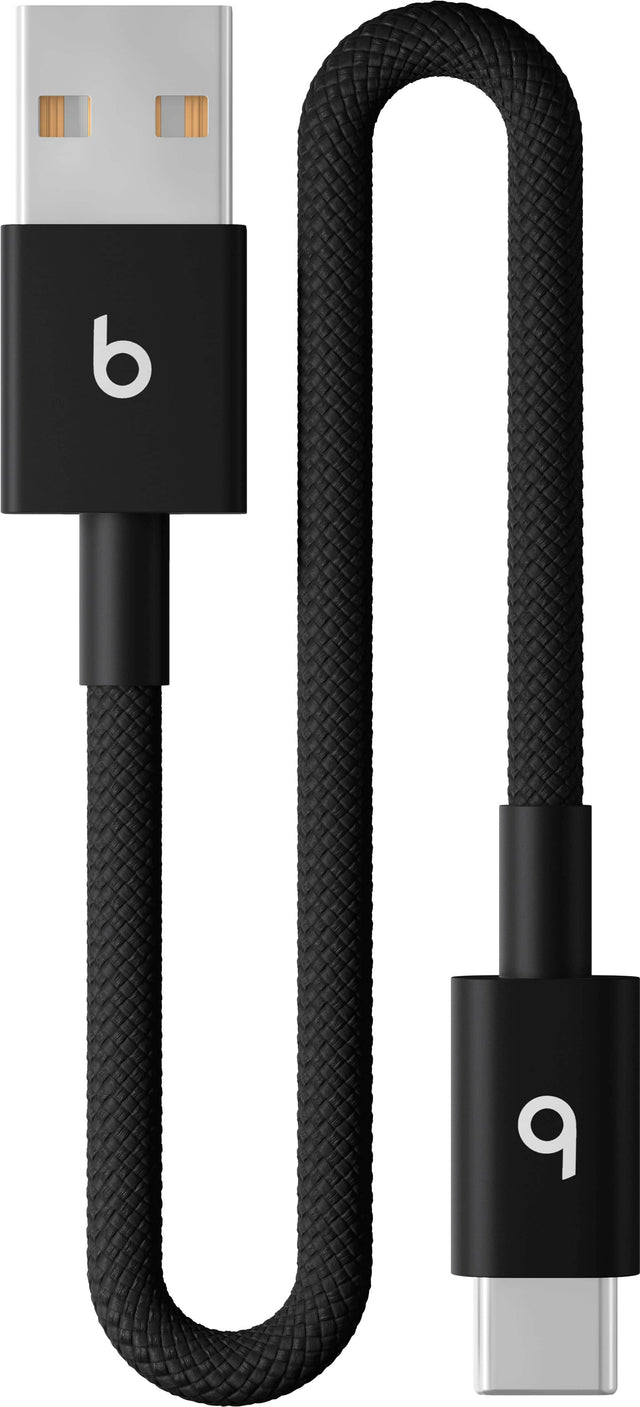 Front. Beats - 8" USB-A to USB-C Woven Short Cable - Bolt Black.