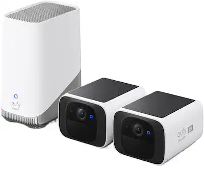 eufy - SoloCam S220, 2-Outdoor Wireless 2K Solar Powered Security Cameras with Homebase 3