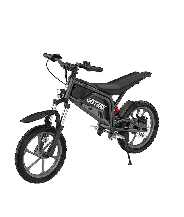 Front. GoTrax - Fitz 16" Electric Dirt Bike w/15mi Max Range & 15.5 mph Max Speed - Black.