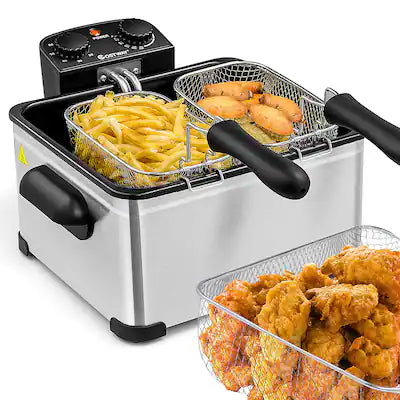 Costway - Electric Deep Fryer 5.3QT/21-Cup 1700W w/ Triple Basket
