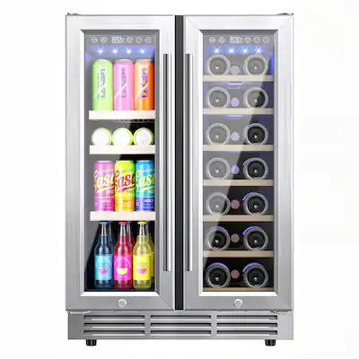 SIMZLIFE - 4.7 cu. ft Built-in Dual Zone Beverage Refrigerator&Wine Fridge – 90 Can 21 Bottle Drink Cooler for Home Bar Office