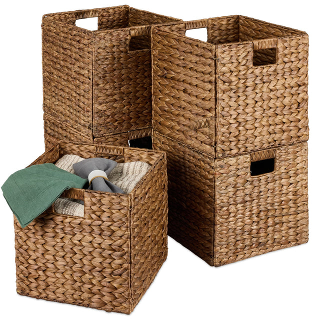 Front. Best Choice Products - Best Choice Products 13x13in Hyacinth Storage Baskets, Set of 5 Multipurpose Collapsible Organizers - Chestnut - Chestnut.