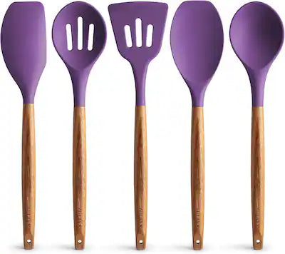 Zulay Kitchen - 5-Piece Non-Stick Cooking Utensils Set with Authentic Acacia Wood Handles