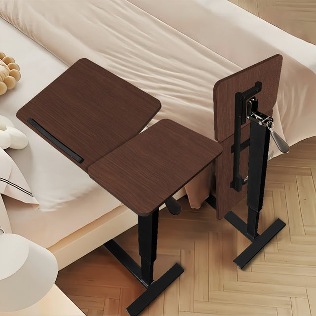 Front. Loheer - Loheer Walnut Overbed Table Rolling Laptop Stand Adjustable Height Bedside Desk with Hidden Wheels Tilting Tray for Sofa - Walnut.
