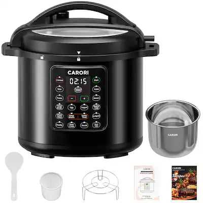 CARORI - 8Qt Electric Pressure Cooker, 12-in-1 Multi-Cooker, Stainless Steel, Slow Cook, Rice, Steam, Yogurt, Sauté
