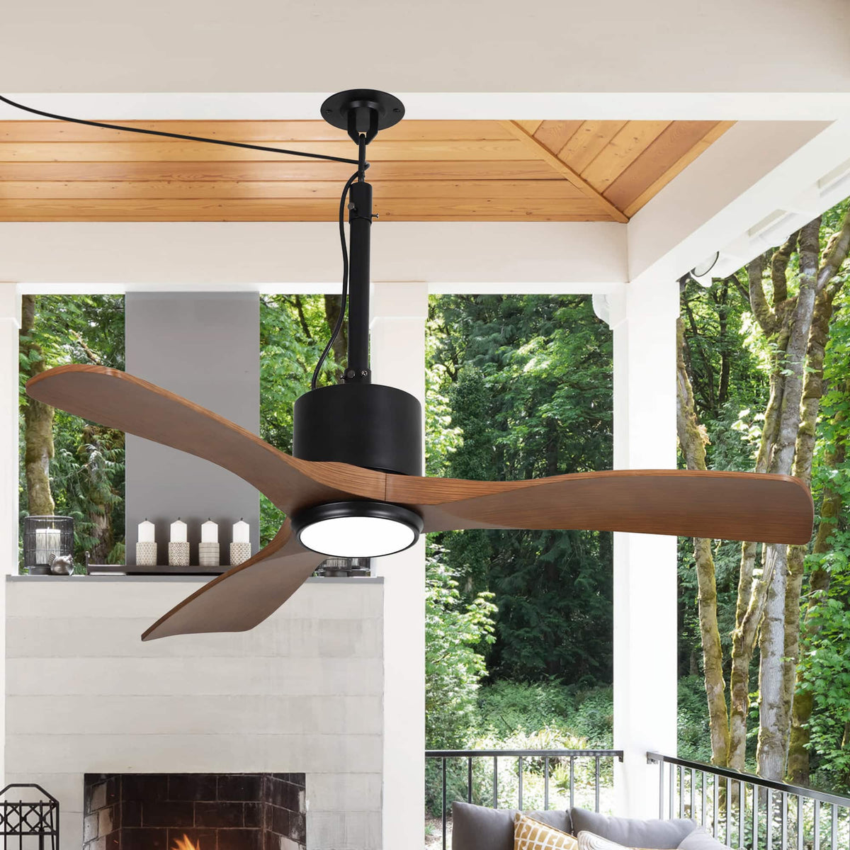 Parrot Uncle - 42" Classic Waterproof Wet Outdoor Gazebo Hook Ceiling Fan with Light and Plug in - Brown