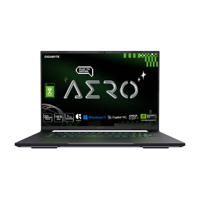 GIGABYTE PLAY TO DIFFER. A2RO 32GB RAM 165Hz 1TB STORAGE Windows 11 AMD Ryzen GEFORCE Copilot+PC Powering AI