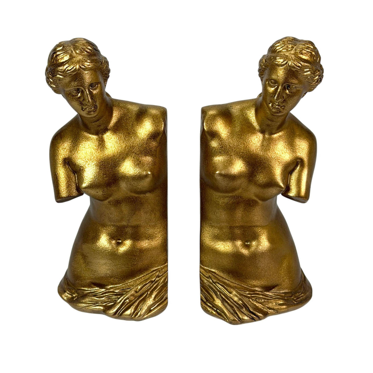 Things2Die4 - Venus De Milo Bust Bookends Set of 2 Antique Resin 9.75 in Tall - Gold