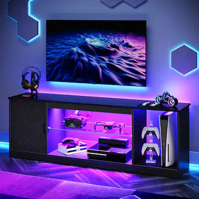 Bestier - Fits up to 65" TVs Gaming Entertainment Center with Adjustable Shelves for PS5 57"TV Stand