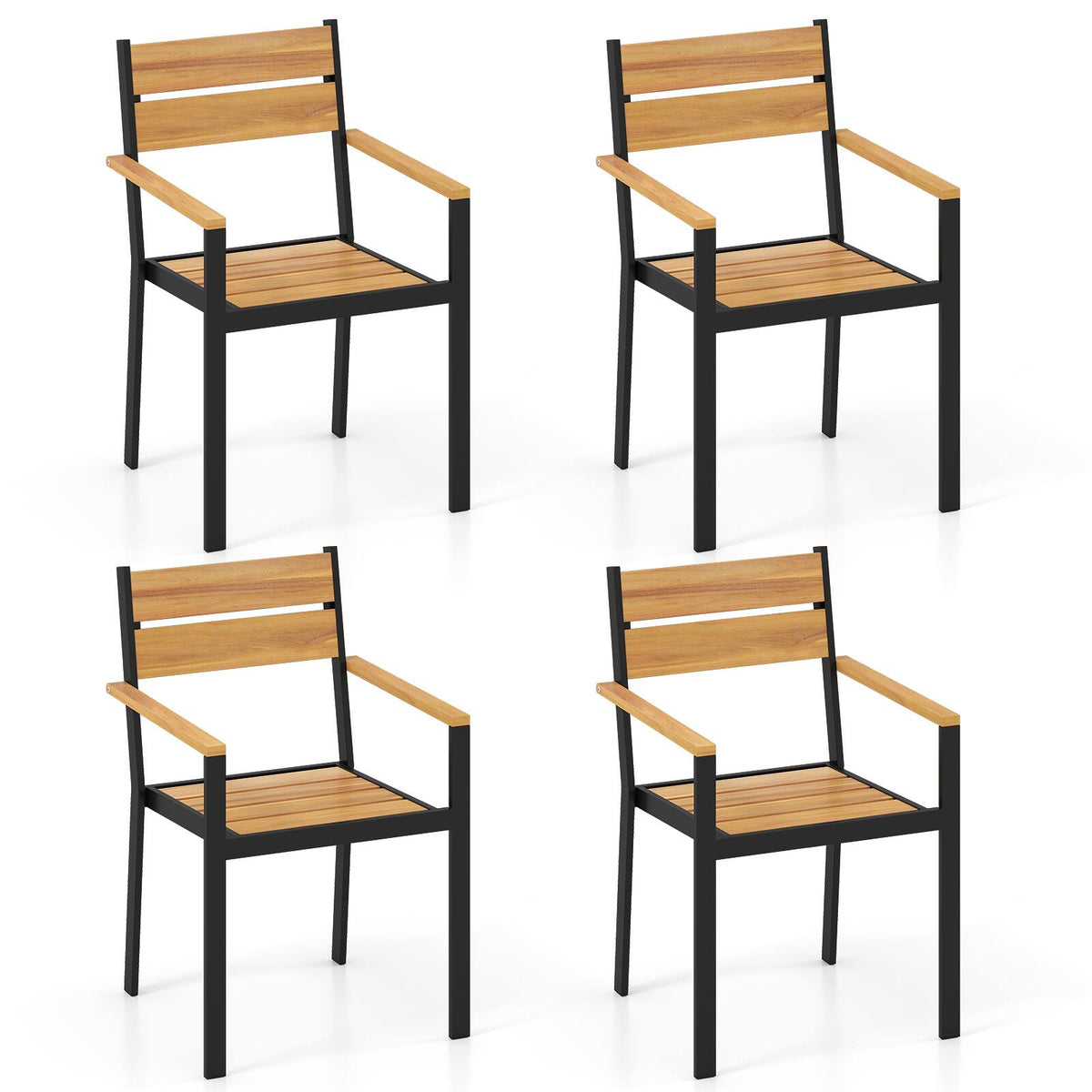 Costway - Patio Dining Chair set of 4 with Heavy-duty Metal Frame Armrest Stackable Chairs - Brown, Black