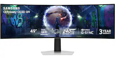 Samsung - 49" Odyssey OLED G9 (G93SD) Dual-QHD 240Hz 0.03ms G-Sync Compatible Curved Glare Free Gaming Monitor