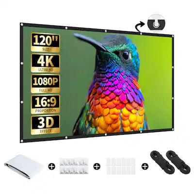 Aurzen - 120 inch Portable Projection Screen, 16:9 4K HD Wrinkle-Free Double-Sided for Indoor/Outdoor Use, Home Theater Backyard