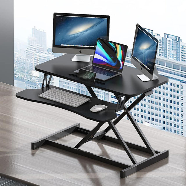 Front. Loheer - Loheer 32 Inch Standing Desk Converter Black Sit to Stand Riser Dual Monitor Adjustable Workstation - Black.