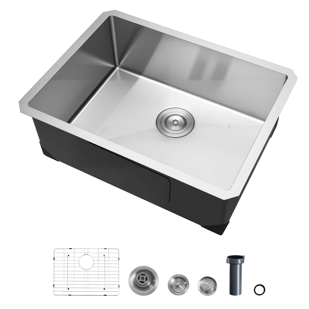 VEVOR - 24-inch Kitchen Undermount Single Bowl Sinks, Stainless Steel Drop-In Farmhouse Basin with Accessories - Silver