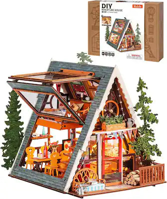 Robotime - Rolife DIY Miniature House Kits A-Frame Cabin, Tiny House Mini House Building Kit for Teens, DIY Crafts for Adults