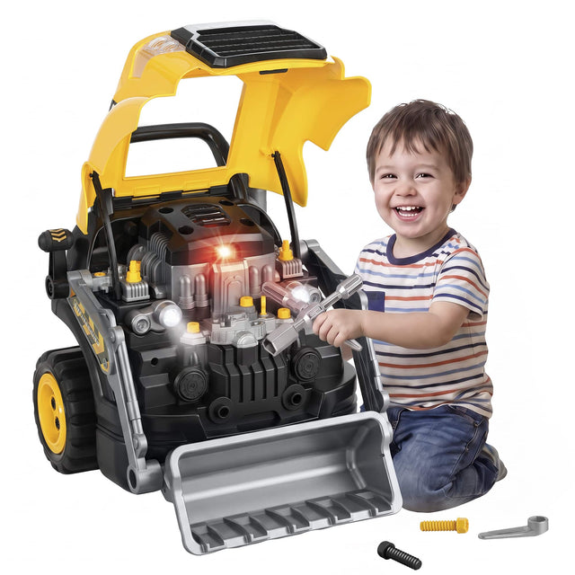 Front. Qaba - Engine Toy, Kids Mechanic Repair Set with Spray, Lights, Sounds - Yellow.