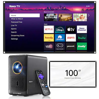 Vankyo - Performance H500RS Native Full HD 1080P Smart Single LCD Portable Projector with Built-in Roku TV, 100” Screen