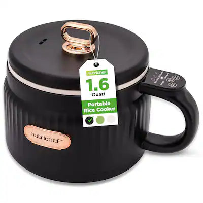 NutriChef - 1.6 QT Portable Electric Rice Cooker & Lunch Maker, Multi-Functional with Non-Stick Ceramic Coating