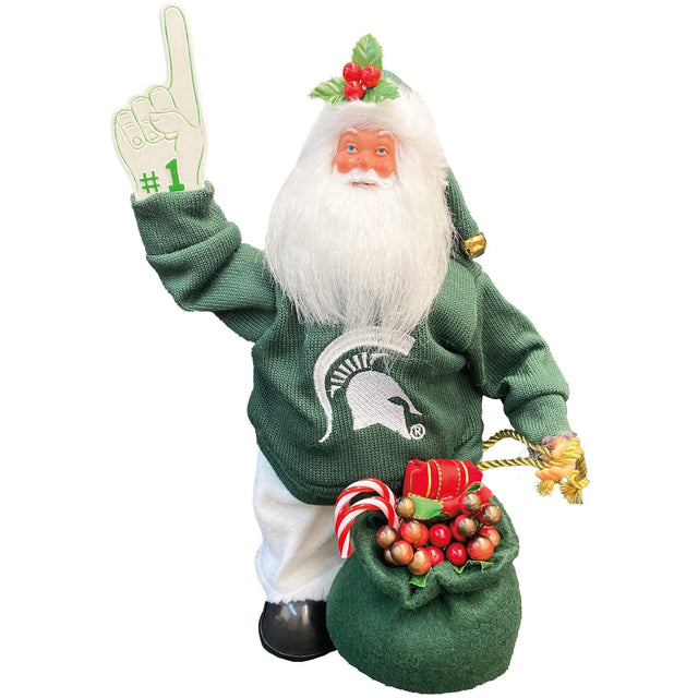 Front. Santa's Workshop - Michigan State Spartans 12" Animated Musical Santa - Green.