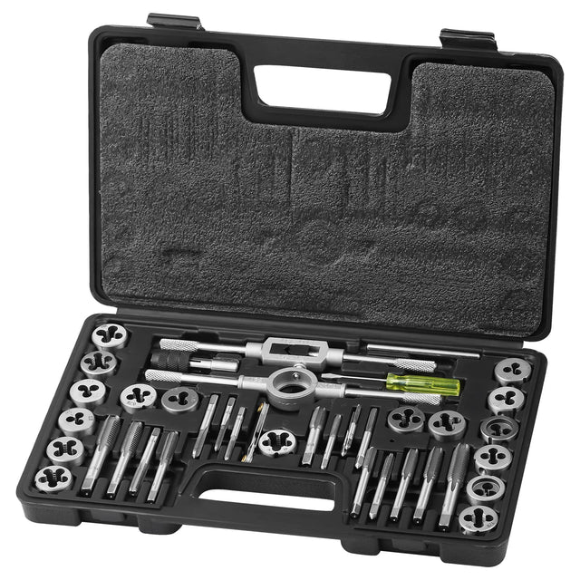 Front. VEVOR - Tap and Die Set, 40-Piece Include Metric Size M3 to M12, Bearing Steel Taps and Dies, Essential Threading Tool - Black.