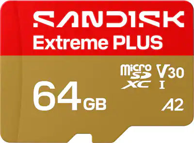 SANDISK - 64GB Extreme PLUS microSDXC UHS-I Memory Card, R/W Speeds Up to 200/90MB/s, 5K/4K UHD Videos
