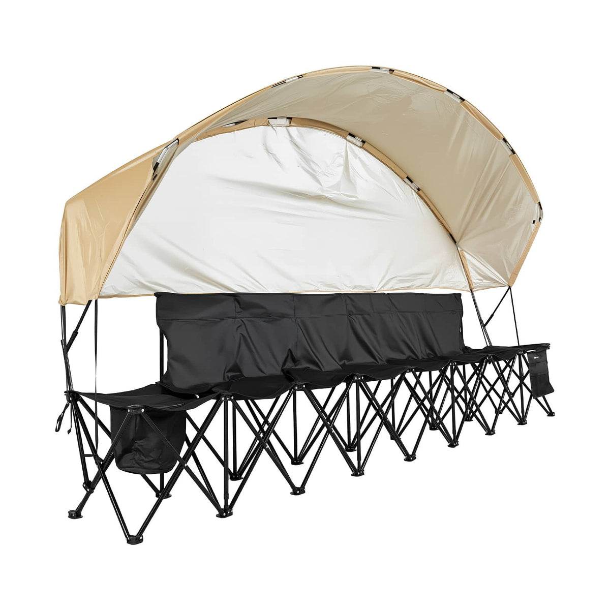 VEVOR - Portable Folding Bench, 6 Seat Soccer Bench with Storage Pockets Cup Holders & Carrying Bag,Lightweight Sideline Seating - Black,Brown